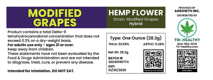HempFlowerModifiedGrapesStrainLabelOunce